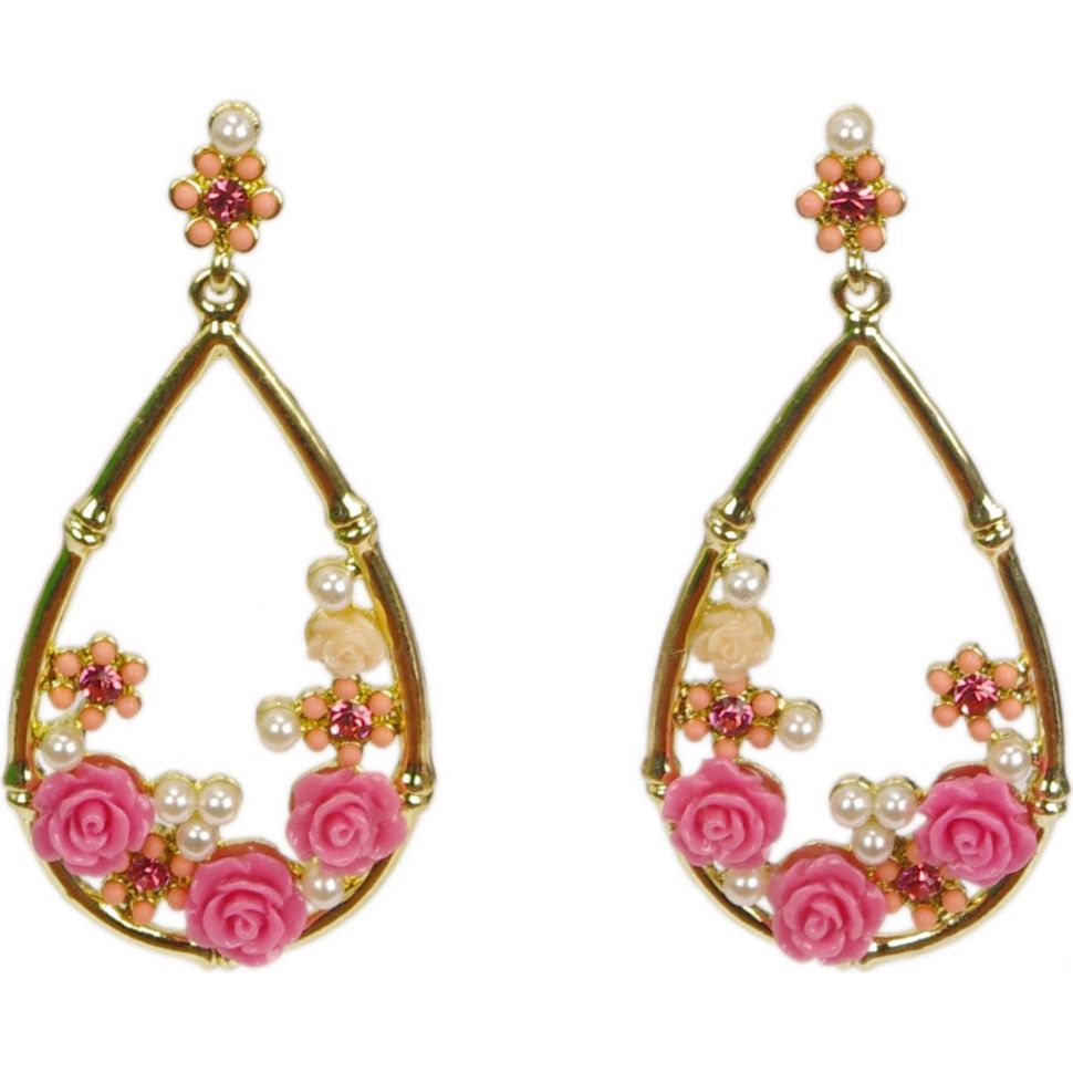 Boucles d'oreilles, boucles fleurs et perle,3233 rose Rose - 3245-10975