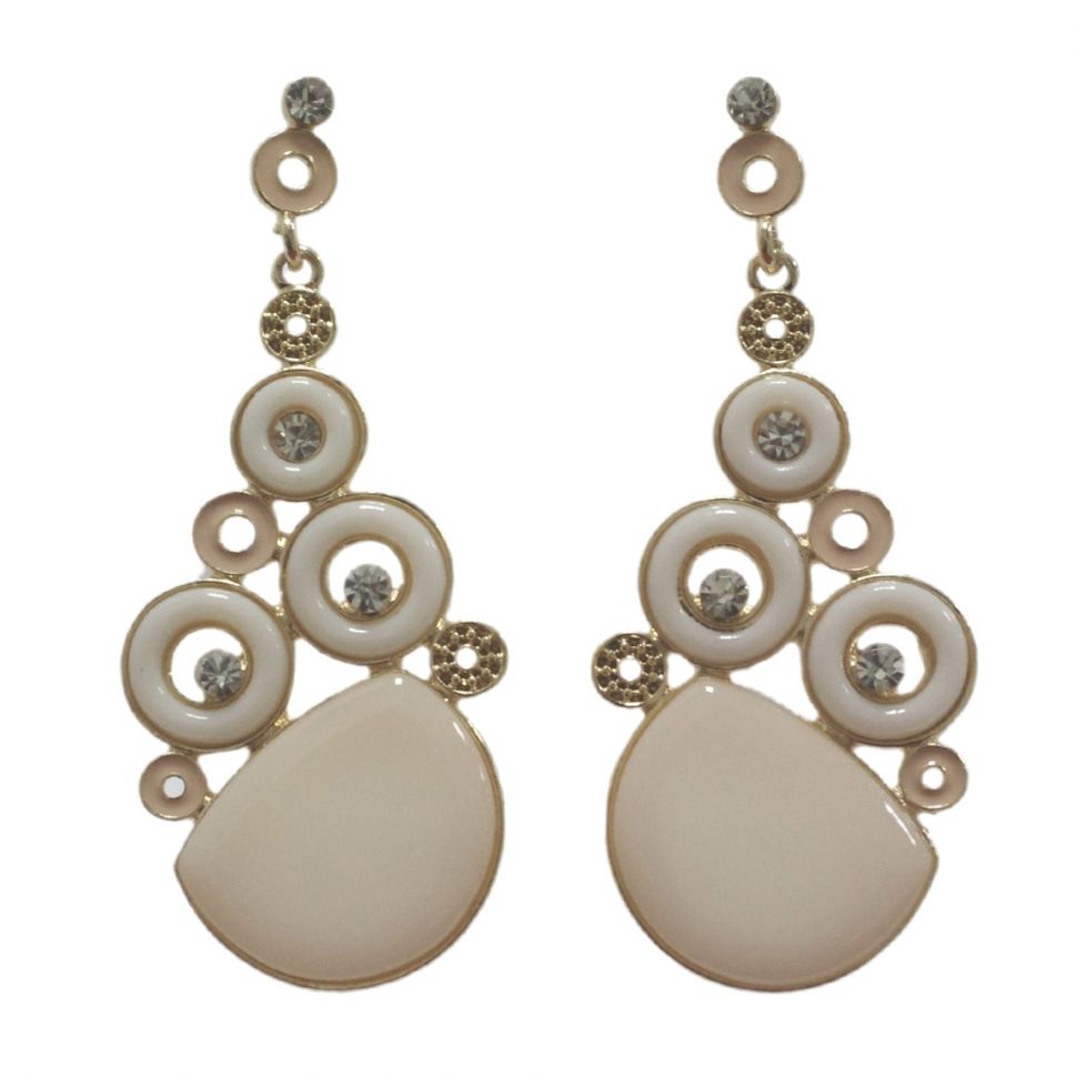 Boucles d'oreilles dorés, rond et strass, 2188 Blanc