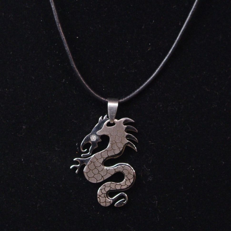 Collier en cuir pendentif dragon ARGENT Argenté - 4627-17079