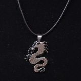 Collier en cuir pendentif dragon ARGENT