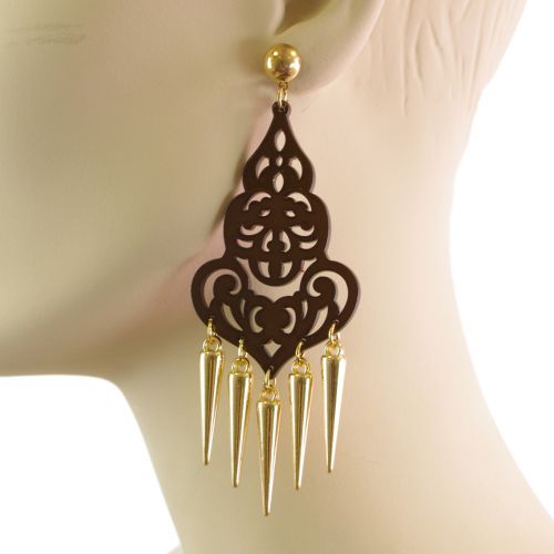 Boucles d'oreilles acrylique,5649 MARRON-OR