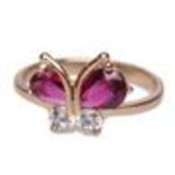 Bague Zirconium papillon plaqué 1 micron d'or, 8507 Doré (fuchsia)