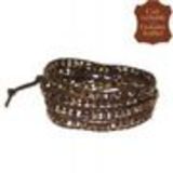 Bracelet 3-4 tour cuir à cristal tressé Noir-Gris Brown (Golden) - 9423-26610