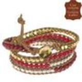 Bracelet Perles filés sur cordons en cuir 5218 JAUNE Camel (Rouge) - 9424-26655