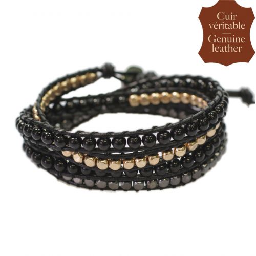 Bracelet chanluu cuir perles et hématites 5218