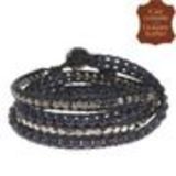 Bracelet Perles filés sur cordons en cuir 5218 JAUNE Bleu (Bleu, Gris, Argenté) - 9424-26666