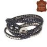 Bracelet chanluu cuir perles et hématites 5218 Bleu (Bleu, Gris, Argenté) - 9424-26667
