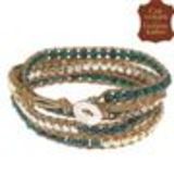 Bracelet Perles filés sur cordons en cuir 5218 JAUNE Camel (Brown, Camel, Silver) - 9424-26675