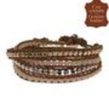 Bracelet Perles filés sur cordons en cuir 5218 JAUNE Camel (Ecru, Golden, Silver) - 9424-26680