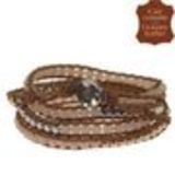 Bracelet Perles filés sur cordons en cuir 5218 JAUNE Camel (Ecru, Golden, Silver) - 9424-26681