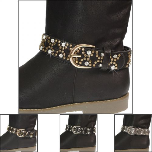 Paire de bijoux de bottes cuir Strass et rivets ZOELIE