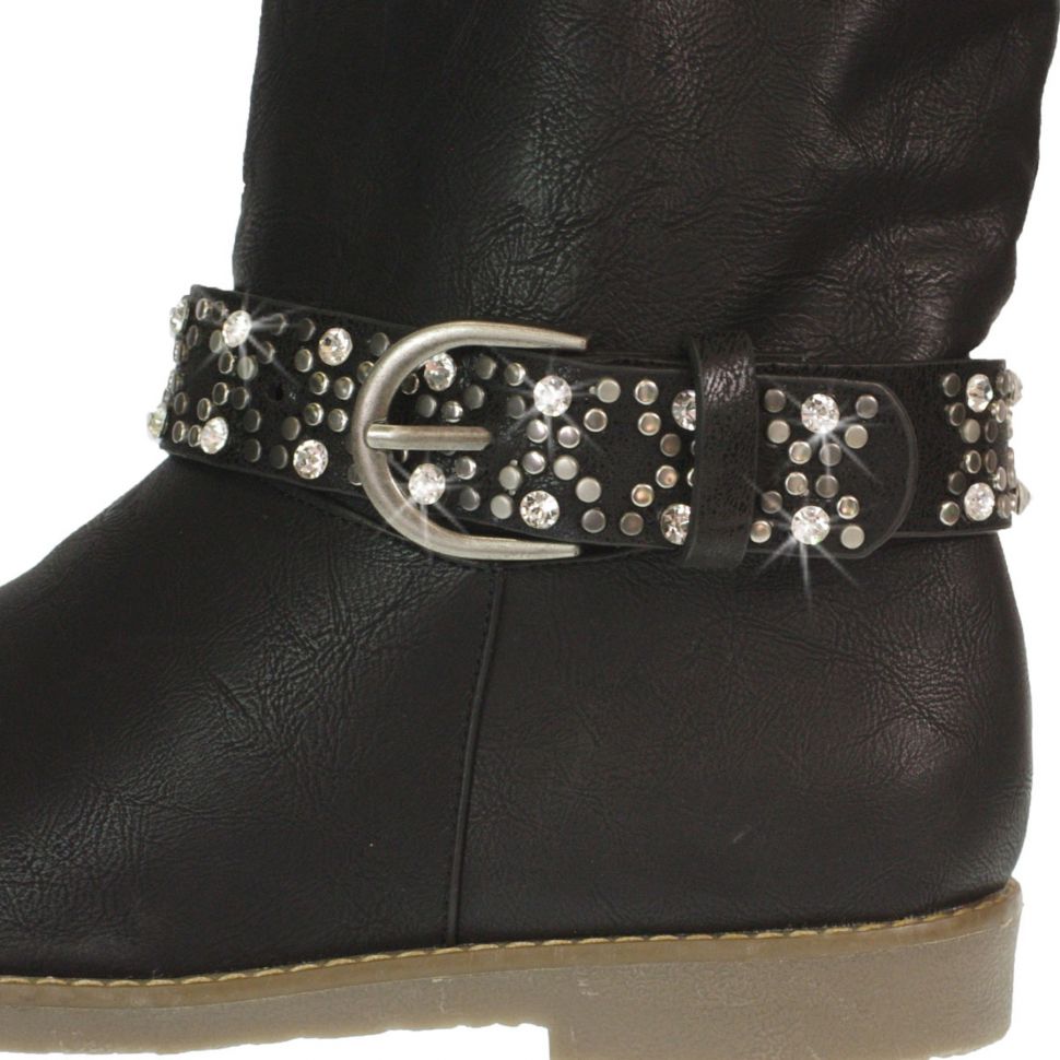 Paire de bijoux de bottes cuir Strass et rivets ZOELIE Noir (Argenté) - 9488-27339