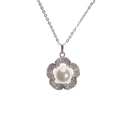 Collier rhodié fleur à perle 9536 Argenté - 9536-27729