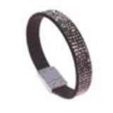 Bracelet similicuir 5 rangs de strass zirconium, 7001 Noir Mirror Grey - 7001-28030