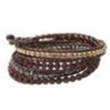 Bracelet Perles filés sur cordons en cuir 5218 JAUNE Brown (Brown , Grey, Golden) - 9424-28470