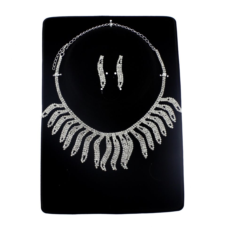 Parrure Necklace and Earrings Aalyah Silver (White) - 9747-29314