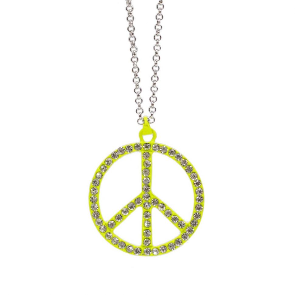 Collier 60 cm, peace and love Jaune Fluo - 3054-29566