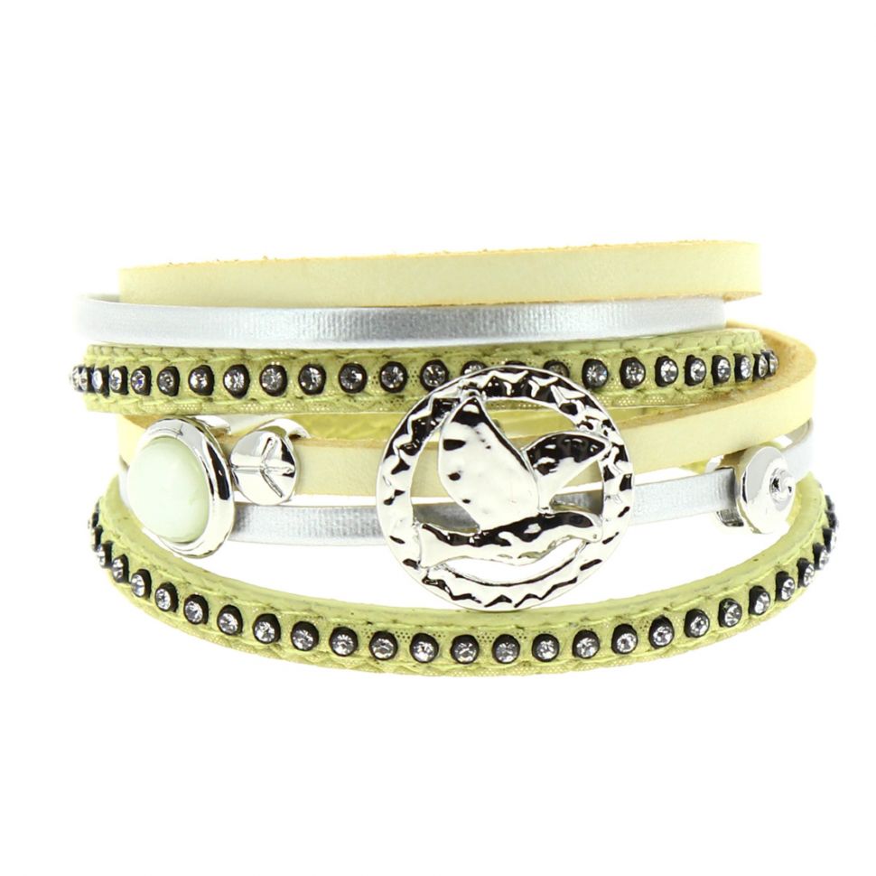 Bracelet double tour cuir peace and love Cassi Jaune - 9442-30439