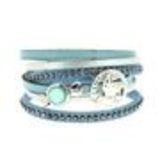 Leather wrap bracelet peace & love 8046 Blue - 9442-30442