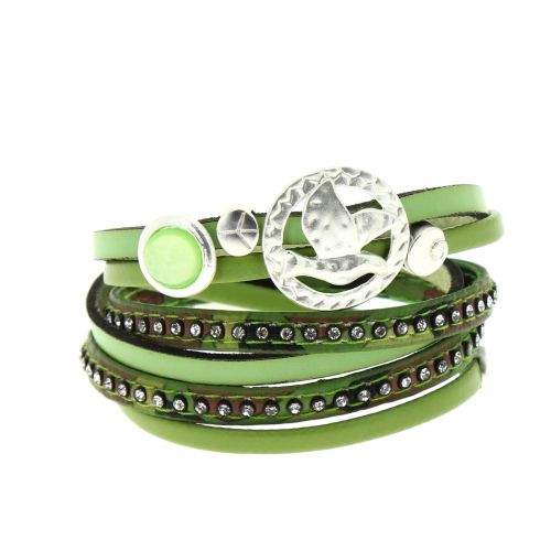 Leather wrap bracelet peace & love 8046 Green - 9442-30447