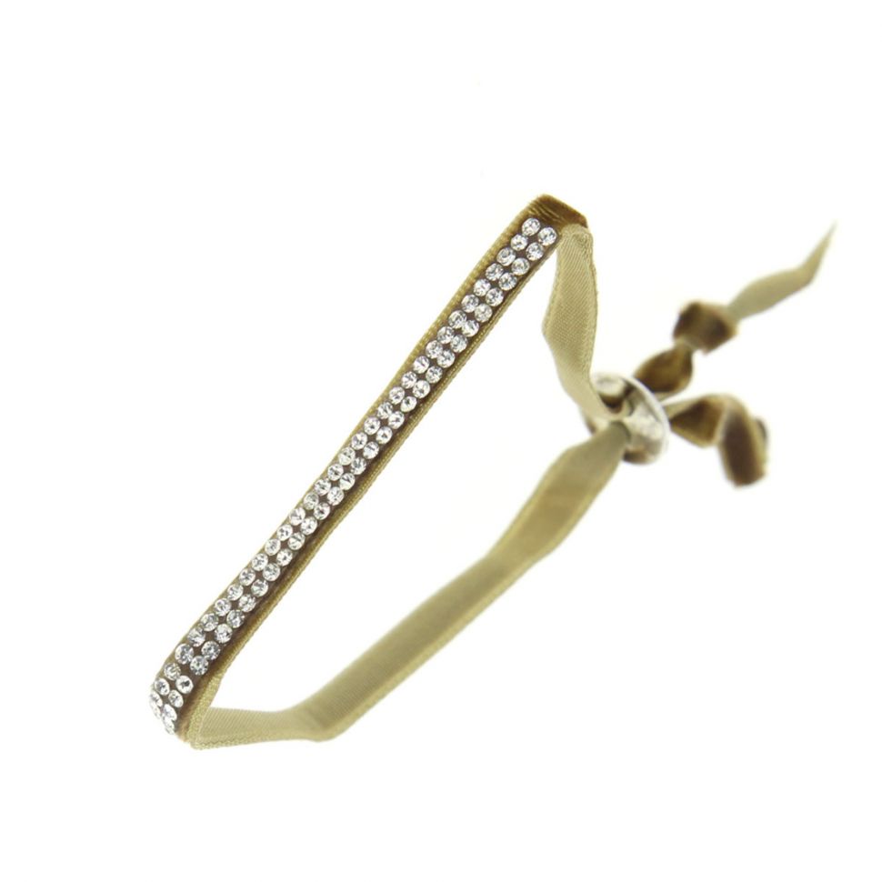 Bracelet ruban velour 2 rangées de strass Beige - 4863-32292