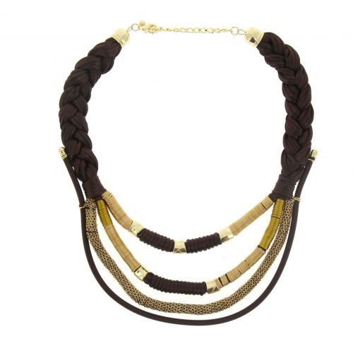 Collier cordons chaine et tresse Eleanore Marron - 5161-32572