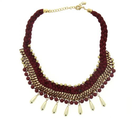 Collier strass et tressé cordons Talitha Rouge - 5302-32581