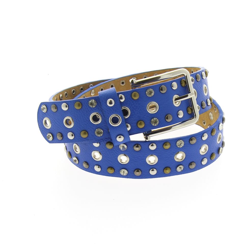 Ceinture en croute de cuir Strass et oeillet, 8840 Taupe Bleu - 9166-32909