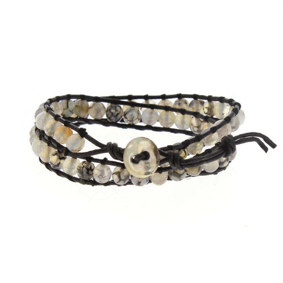 Bracelet double tours à pierre tressés, 2352 Noir (Blanc) - 2354-32939