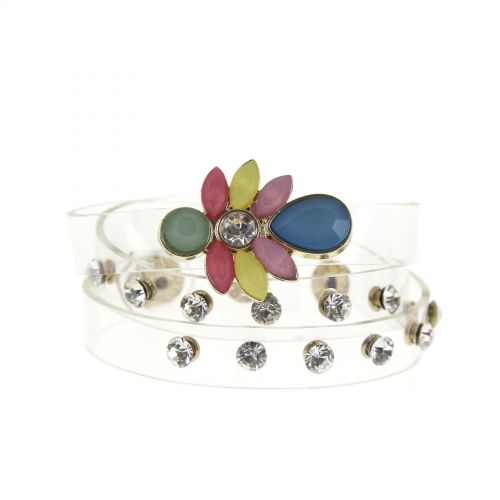 Armband 3 Umdrehungen durchscheinend Blumen und Strass