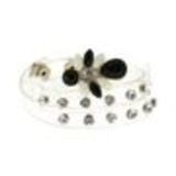 Bracelet 3 tours translucide Fleurs et strass, 8454 Noir-Or Black-White - 8454-33391