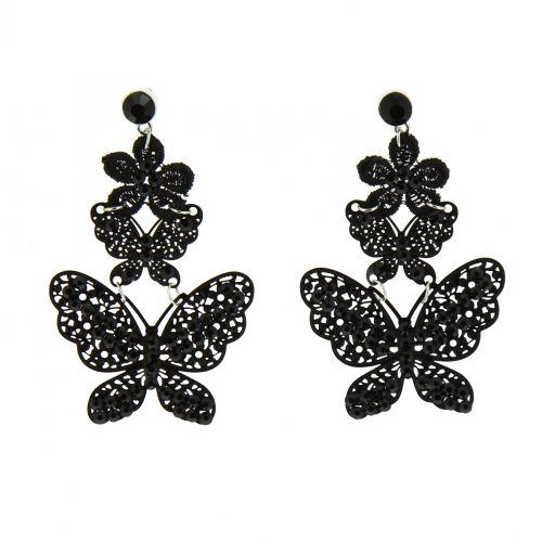 Boucles d'oreilles dentelles Papillon strass