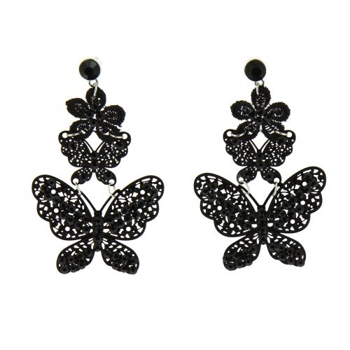 Butterfly dentelles earrings 8013 Pink Black (Black) - 8015-34214