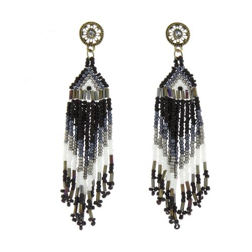 Boucles d'oreilles pendants à perles et strass, 9108 Doré Noir - 10076-34739