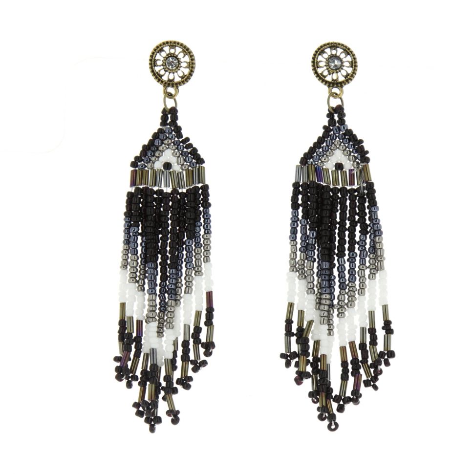 Boucles d'oreilles pendants à perles et strass, 9108 Doré Noir - 10076-34739