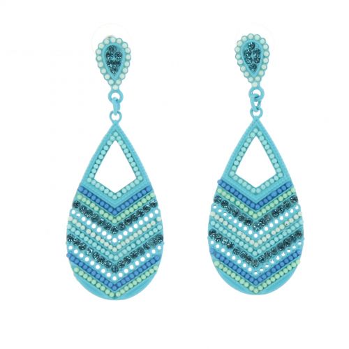 Boucles d'oreilles pendants à perles et strass, 9108 Doré Bleu - 10093-34860