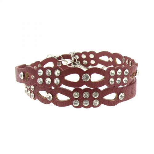 Ceinture chaine, similicuir, strass L3147 Bordeaux Rouge - 1047-35917