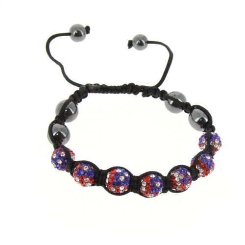 Shamballa Armband 7 Perlen, amerikanische Flagge, LEXY