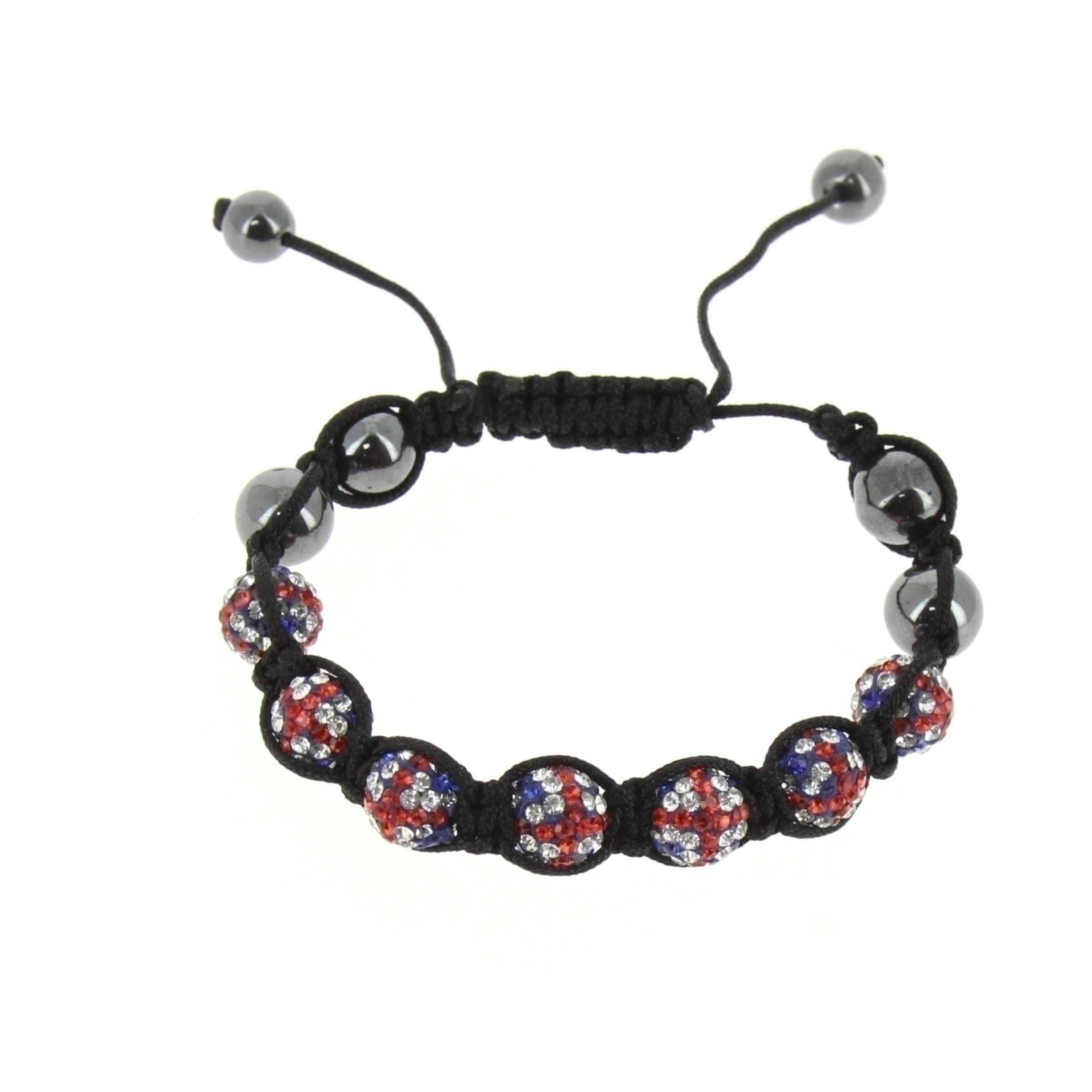 Red shamballa bracelet, white crystal ball and red jade