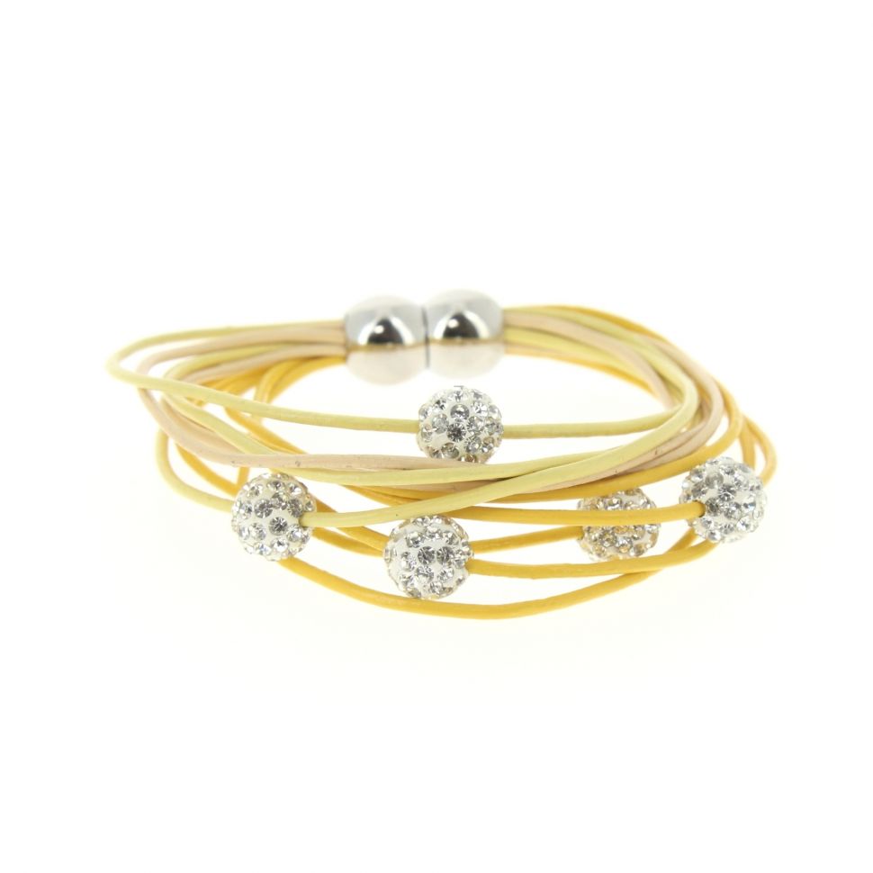 Bracelet aimanté cordons en cuir 5 disco ball Jaune - 3035-36216