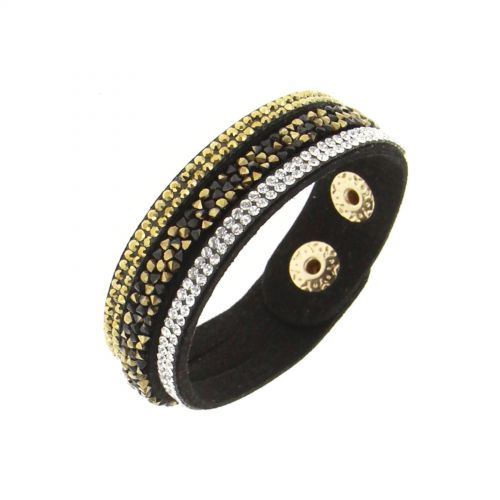 Bracelet similicuir strass 8812 Noir (Doré) - 9593-36265