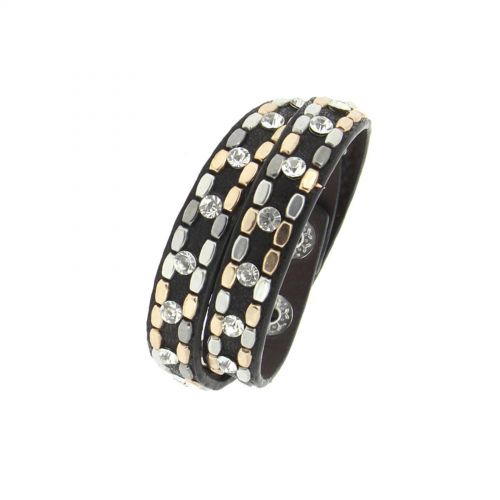 Bracelet wrap cloutés strass NAIKA Noir - 9702-36392