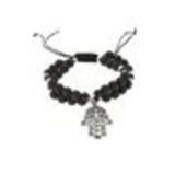 bracelet shamballa fatima en perles de verres et bois D024 Noir-argent - 1789-36563