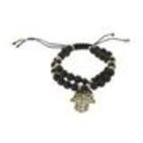 bracelet shamballa fatima en perles de verres et bois D024 Noir-Doré - 1789-36569