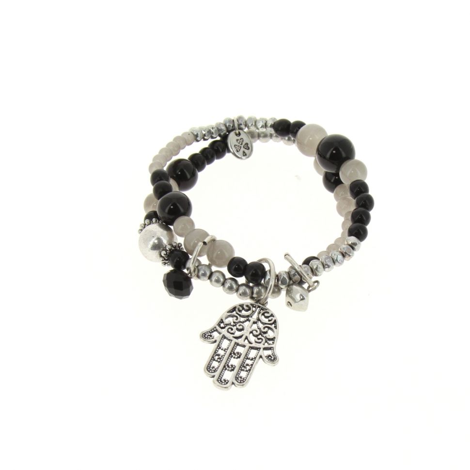bracelet main de fatima en perles de verre Noir - 1792-36575
