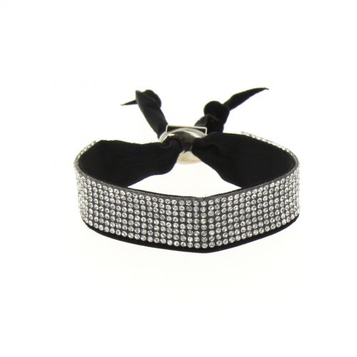 Bracelet ruban velour 8 rangées strass