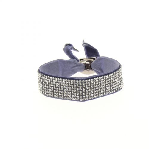 Bracelet ruban velour 8 rangées strass Bleu marine - 6460-36688