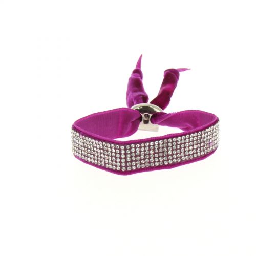Bracelet strass et velour Fuchsia - 6210-36700