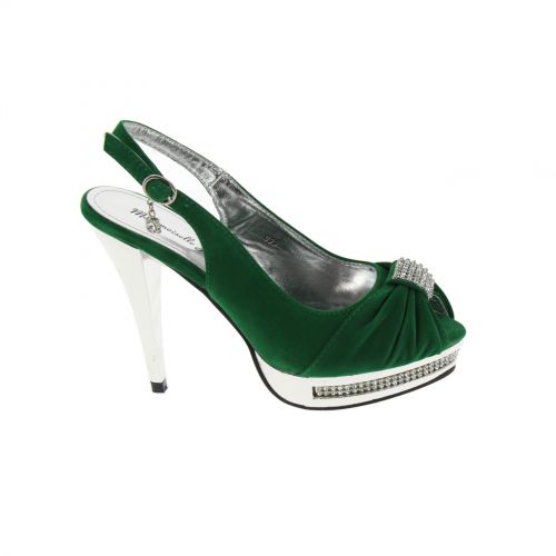 Chaussures de soirée velour, nœud de papillon strass 5949 Vert - 5970-36873