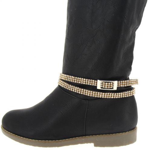 Paire de bijoux de bottes, 2 tour à 3 rangés de strass, DH001 Noir- Gris Black (Golden, White)) - 9632-37082